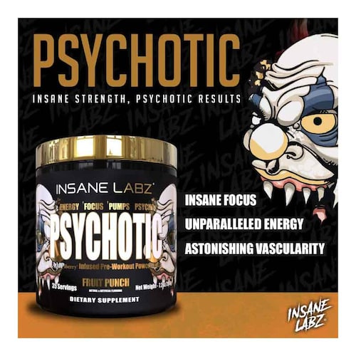 Pre-Entreno Insane Labz Psychotic Gold 202 Gr. 35 Serv. - Uva