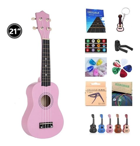 Ukelele Soprano Acústico De 21 Pulgadas Para Niño Rosa