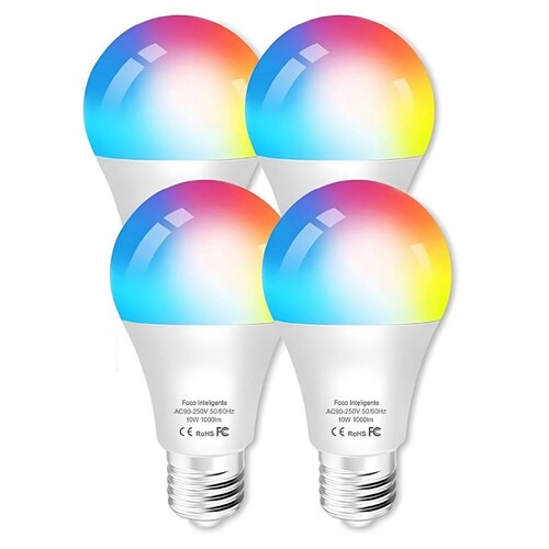 4 Focos Led Inteligentes Wifi 10w 1000lm Bomblla Alexa Rgbcw