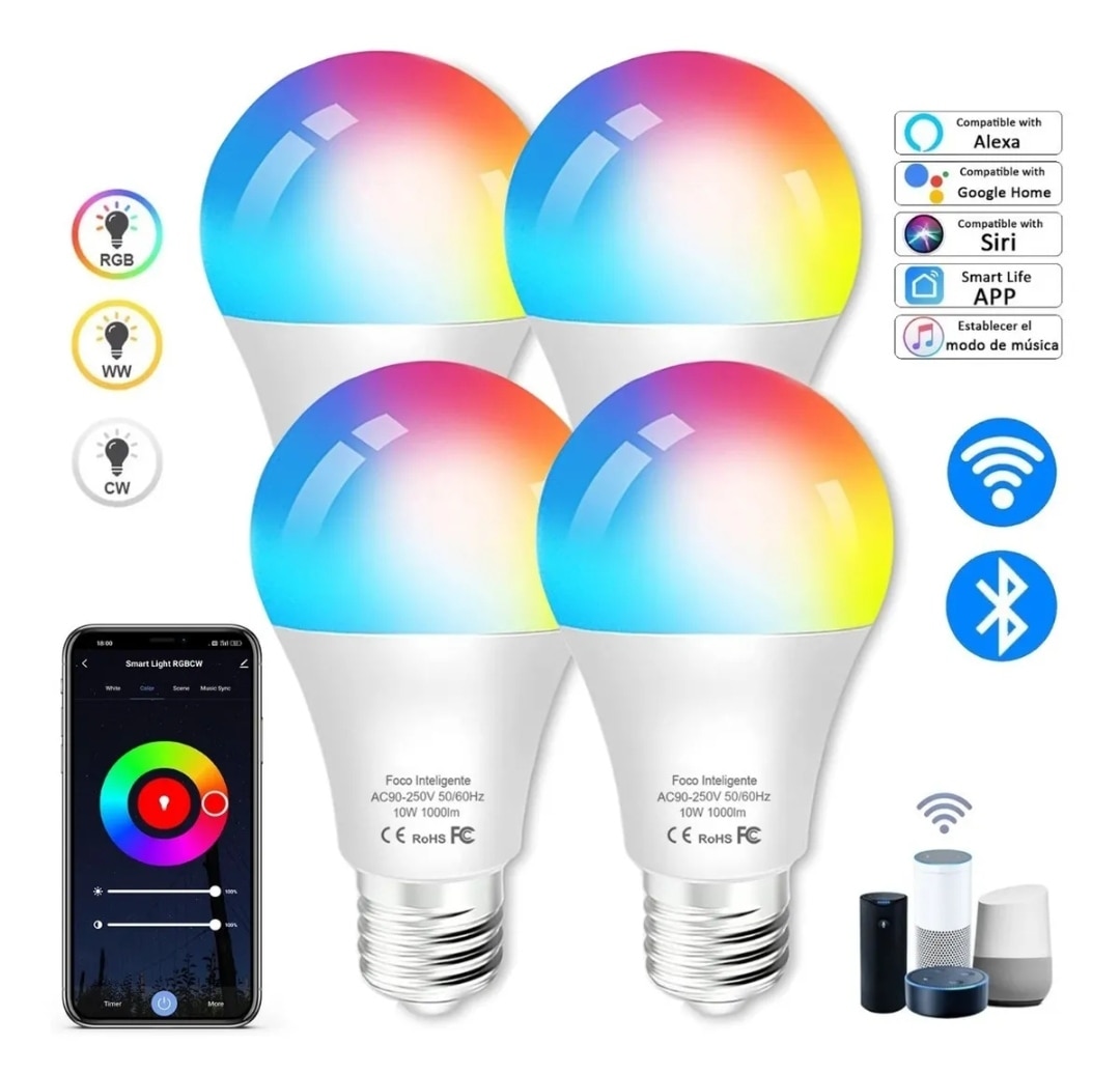 Focos Led Inteligentes Wifi 10w 1000lm Bomblla Alexa Rgbcw