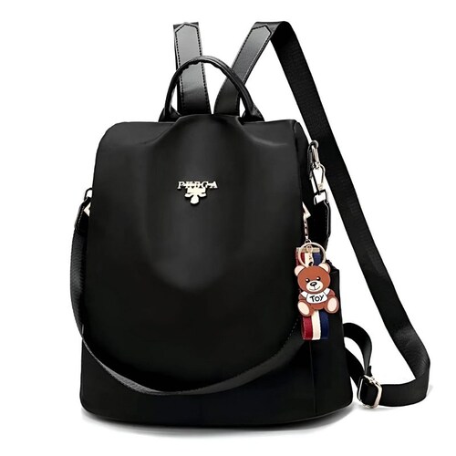 Mochila Mujer Moda Casual Impermeable Con Colgante, negra