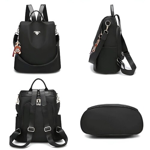 Mochila Mujer Moda Casual Impermeable Con Colgante, negra