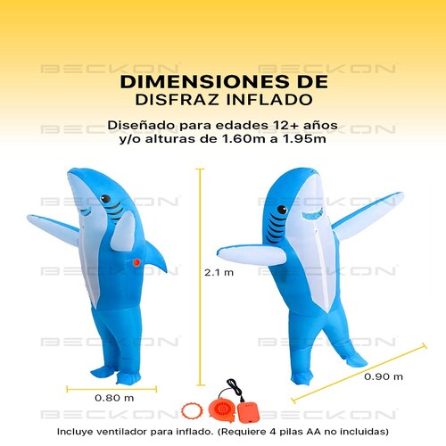Disfraz Inflable Tiburón Azul toda ocasión Halloween Unitalla Adulto Talla 12+ años