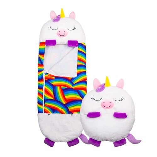Saco de dormir, almohada y peluche en uno Happy Nappers Unicornio Beautifull Home Colchoneta para siesta con almohada ideal para viajes, guardería y camping.