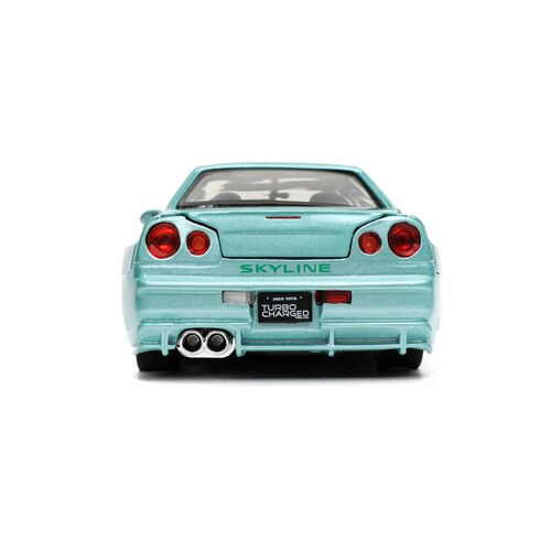 Brian 2002 Nissan Skyline GT-R BNR34 AQUA Rapido y Furioso JADA TOYS ESCALA 1:24