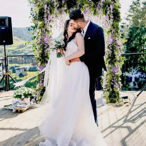 Corona De Glicinas Flor Artificial Decoración Púrpura 4p