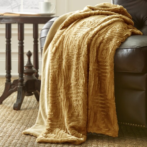 Frazada Manta Aborregada Texturizada Suave Color Dorado - Modern Threads