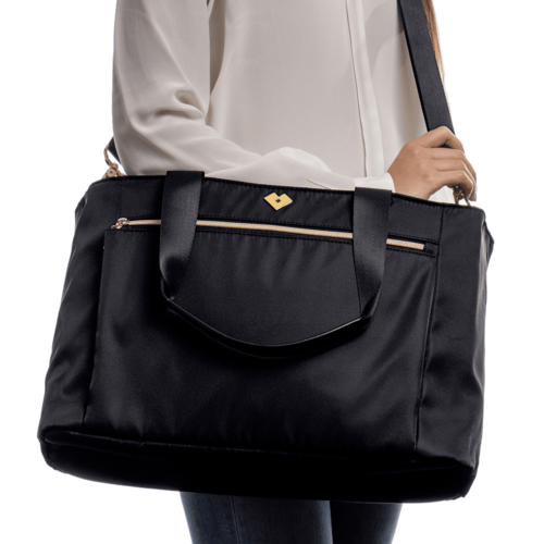 LuckyLy Bolsa para Laptop Mujer hasta 16 Pulgadas, Moderna con Múltiples Compartimentos, Modelo Tanya, Negro