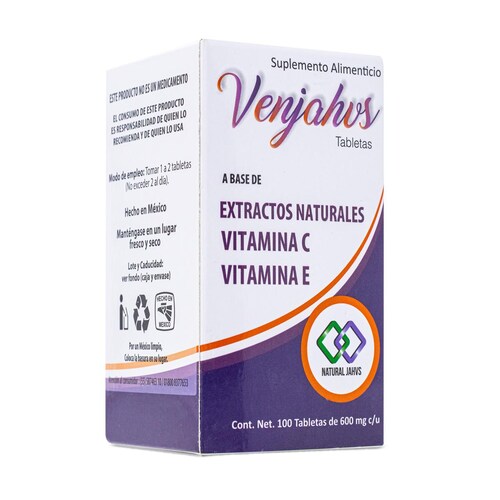 Venjahvs 100 Tab 600 Mg Vitamina C, Vitamina E, Semilla De Uva Roja, Arandano, Avellanoa, Amamelis 