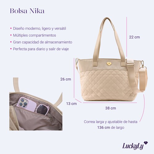 LuckyLy Bolsa de Mujer Crossbody tipo Tote Bag, Modelo Nika, Negro