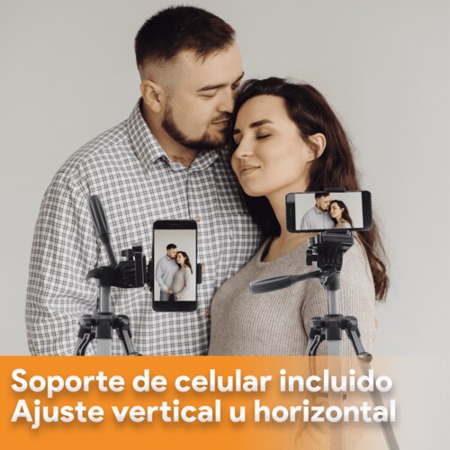 Tripie Universal Reforzado Archy de 140cm con Soporte Celular, agarradera, Nivelador y Bolsa de Almacenamiento (Zp80)