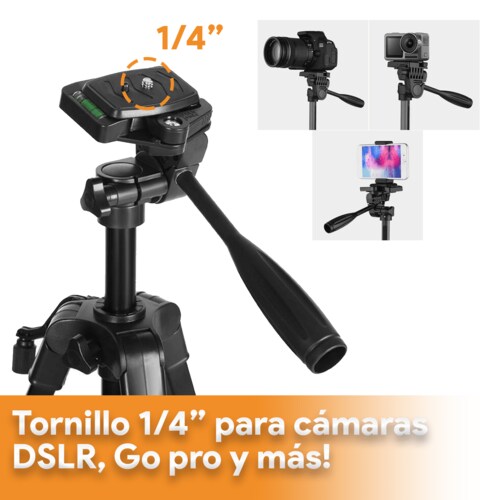 Tripie Reforzado Archy de 130 cm para Cámara y Celular con Patas con Punta de Goma antiderrapante (330A)
