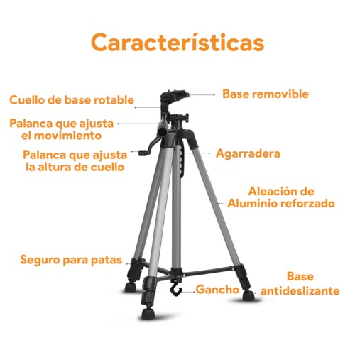 Tripie Reforzado Archy de 130 cm para Cámara y Celular con Patas con Punta de Goma antiderrapante (330A)