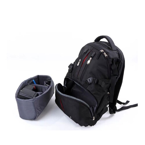 Tec4Home Mochila Para Laptop Y Cámara Fotográfica Premium Negro / Rojo, T4H-FC-06