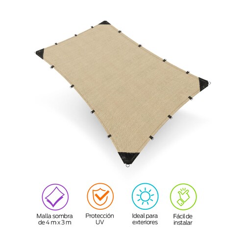 Malla Sombra Raschel 4x3m 90% Reforzada para Exteriores Redlemon