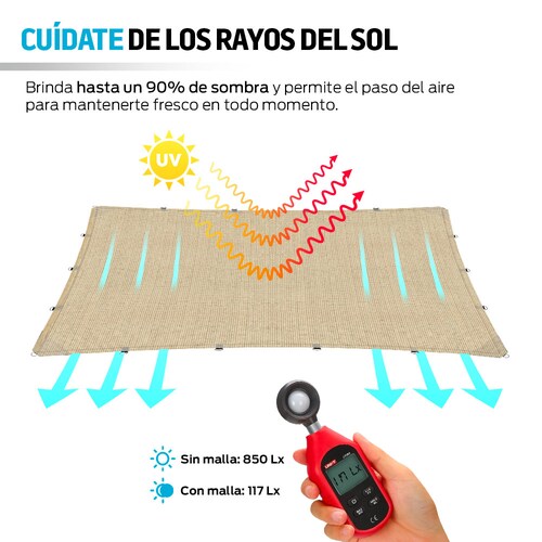 Malla Sombra Raschel 4x3m 90% Reforzada para Exteriores Redlemon