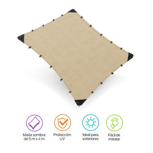 Malla Sombra Raschel 5x4m 90% Reforzada para Exteriores Redlemon