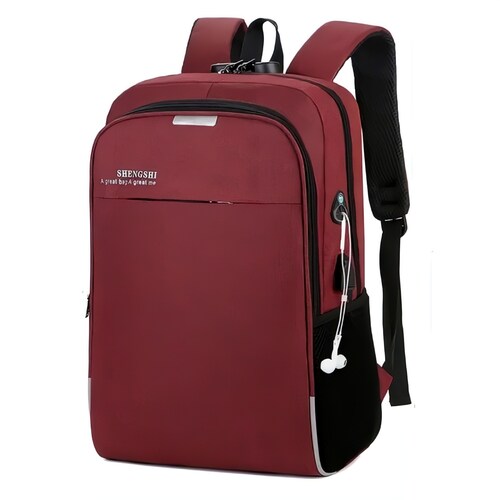 Mochila Contraseña Para Hombre Mujer Con Puerto Usb , roja.