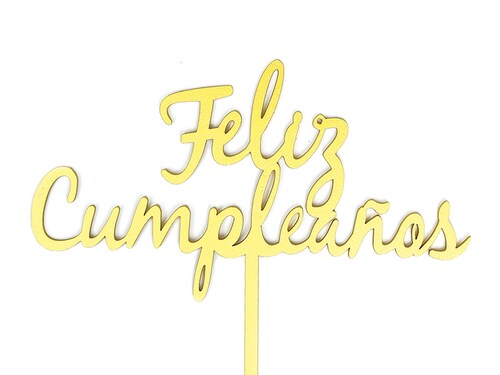 Letrero Pastel Cake Topper Feliz Cumpleaños Gold BdLG-001