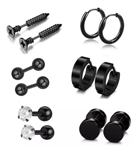 Pack 6 Pares Aretes Hombre Con Piercing Pendientes