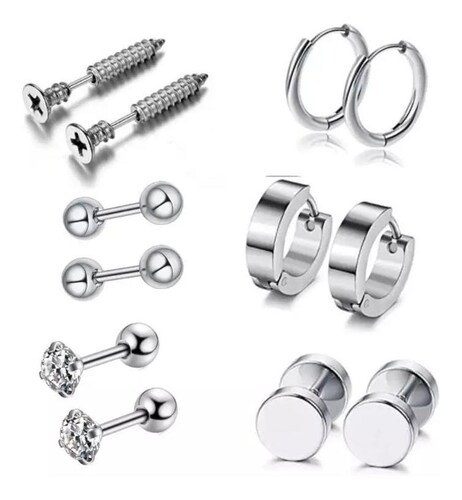 Pack 6 Pares Aretes Hombre Con Piercing Pendientes