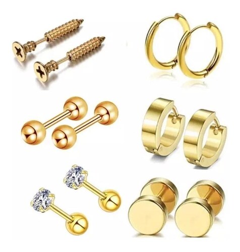 Pack 6 Pares Aretes Hombre Con Piercing Pendientes