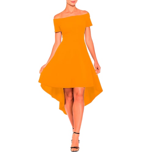 Vestido strapless manga corta  y cola de pato