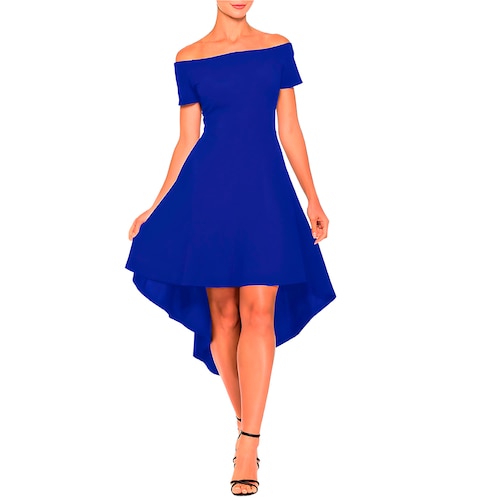 Vestido strapless manga corta  y cola de pato