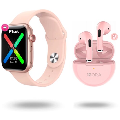 Smartwatch T500+plus Bluetooth Reloj Inteligente Mas Audifonos Inalámbricos In-ear Manos Libres Aut119  Con Bluetooth 5.0 Diseño Ergonómico Color Rosa.