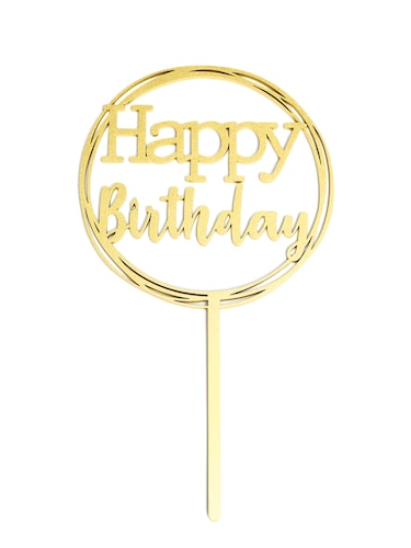 Letrero Pastel Cake Top Happy Birthday Redondo Gold BdLG-007