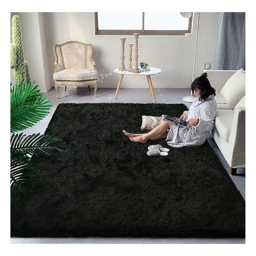 Alfombra De Sala De Estar Suave Y Afelpada De 160 X 230 Cm negra.