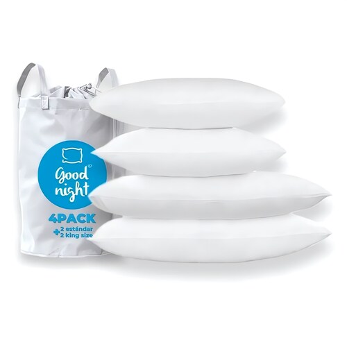 4 Pack Almohada Hotelera Good Night 2 Estandar + 2 King Size