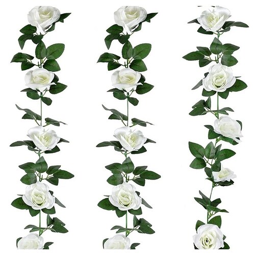 3pcs Guia Enredadera Rosa Blanca Artificial Flor Decoración