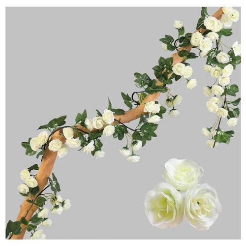 3pcs Guia Enredadera Rosa Blanca Artificial Flor Decoración