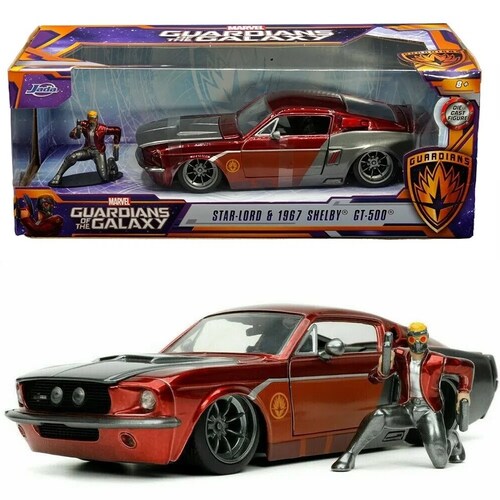 1967 Ford Shelby  Mustang  GT-500 con Figura Star Lord Guardianes De La Galaxia JADA TOYS  Escala  1:24