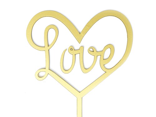 Letrero Pastel Cake Topper Love En Corazon Gold BdLG-023