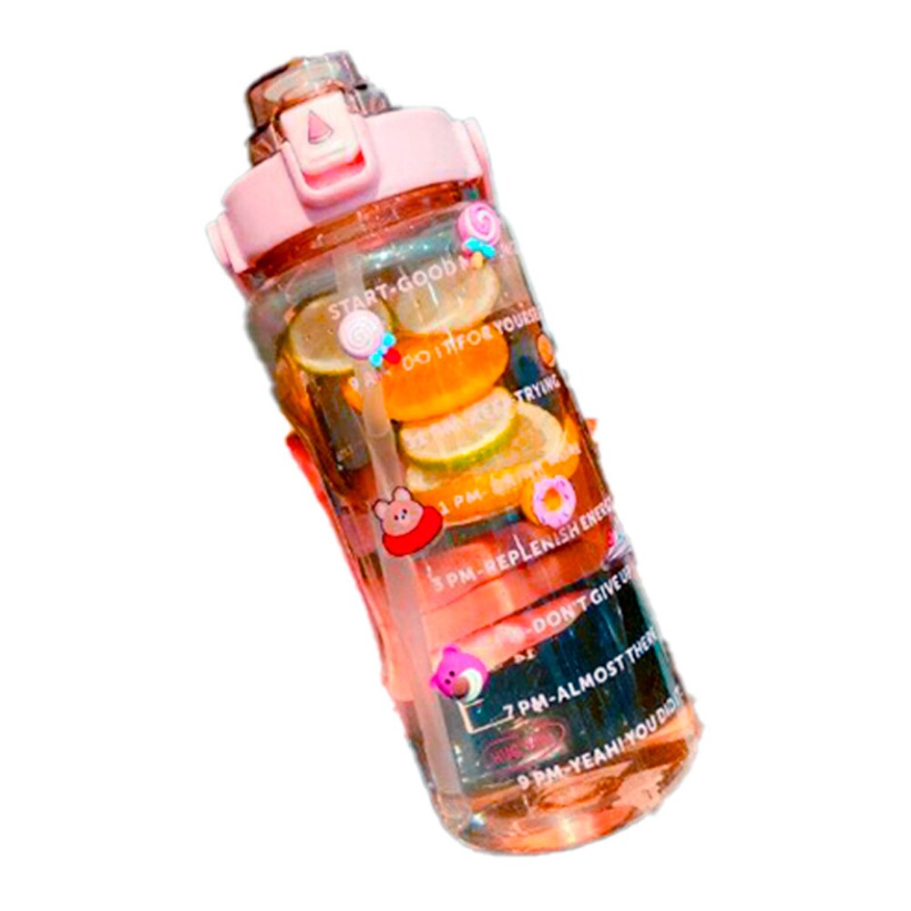 Botella De Agua Motivacional Con Popote Deportivo Escolar Transparente Con Pegatinas De 2l,