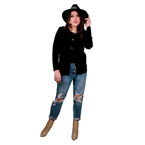 Sueter Manga Larga Tres Botones Para Mujer 161 - Negro