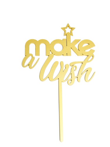 Letrero Pastel Cake Topper Pide Un Deseo Dorado BdLG-006
