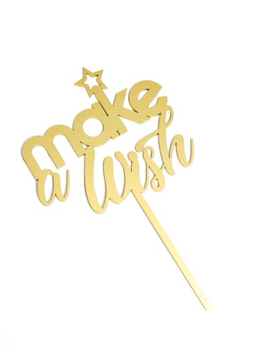 Letrero Pastel Cake Topper Pide Un Deseo Dorado BdLG-006