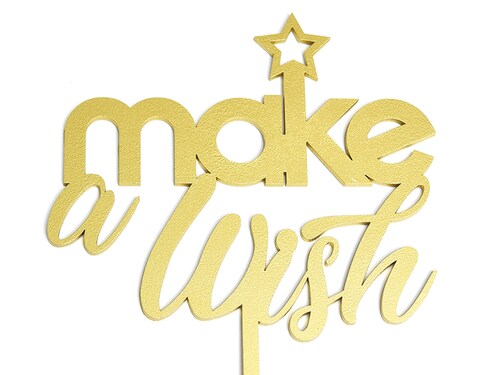 Letrero Pastel Cake Topper Pide Un Deseo Dorado BdLG-006