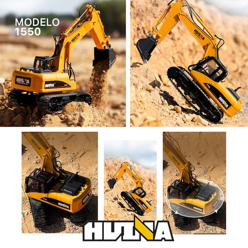 Excavadora a control remoto RC Huina 1550 Metal 1:14 15 canales 2.4Ghz Rc de construcción Retroexcavadora
