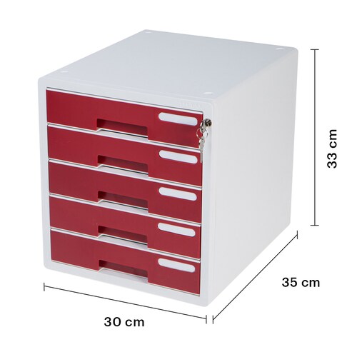 Archivero para Escritorio con Cerradura con 5 Cajones Sysmax Rojo