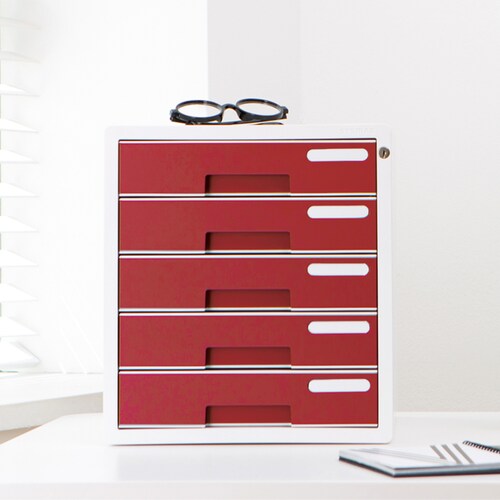 Archivero para Escritorio con Cerradura con 5 Cajones Sysmax Rojo