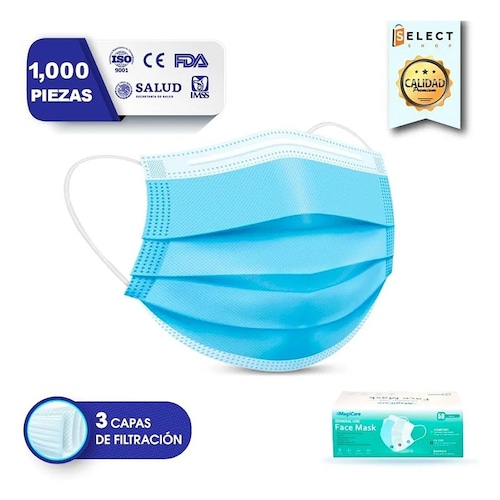 Tapabocas 1000 Pzs Cubrebocas Plisado Tricapa Termosellado azul.