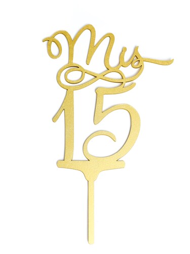 Letrero Pastel Cake Topper 15 Años Gold BdLG-008