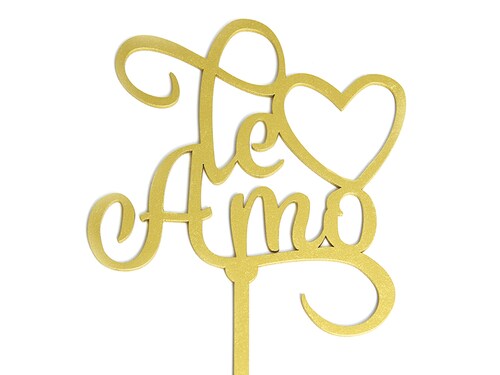 Letrero Pastel Cake Topper Te Amo Corazon Gold BdLG-012