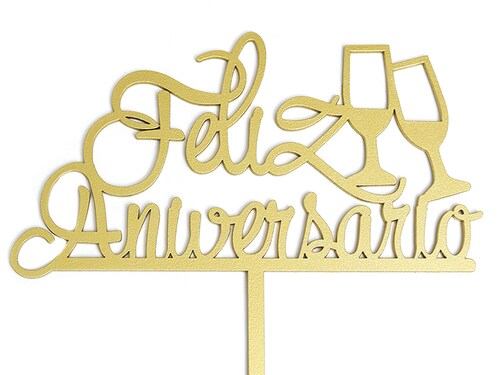 Letrero Pastel Cake Topper Feliz Aniversario Gold BdLG-022