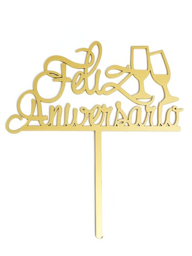 Letrero Pastel Cake Topper Feliz Aniversario Gold BdLG-022