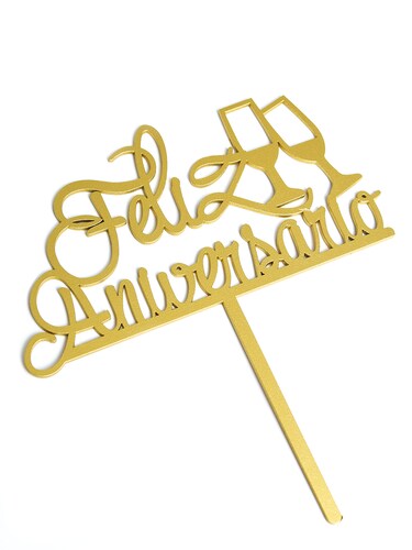 Letrero Pastel Cake Topper Feliz Aniversario Gold BdLG-022